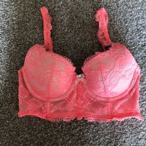 Peach Long Line Floral Lace Bra